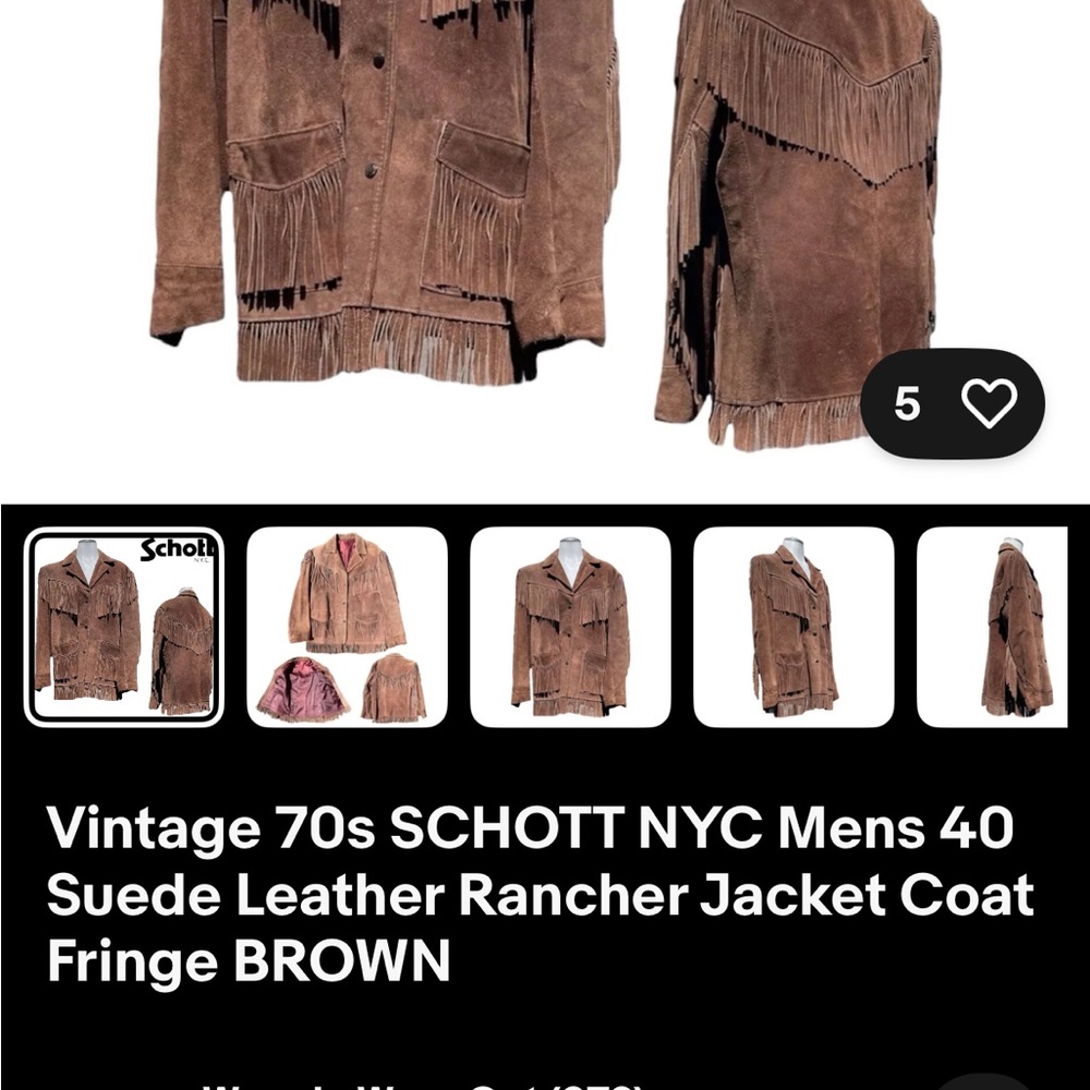 Schott NYC Men's Tan Suede Fringe Jacket